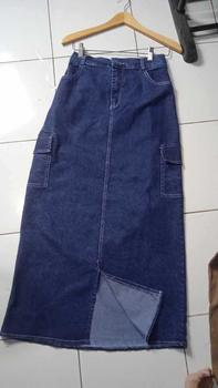 Product Review of Rok Jeans Wanita Cargo Denim Karet | Rok Cargo Jeans Belah depan Korean Style from M**r M**i 1