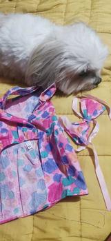Product Review of Pet Dress Floral Pattern Pleated Hemming Windproof Pet Vest Puppy Flying Sleeve Clothes for Spring from l**0 2