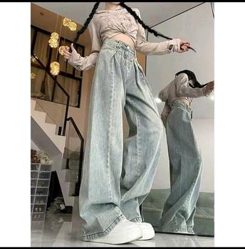 Product Review of Quần Jean Ống Rộng Thiết Kế Làm Cũ, Dành Cho Nữ, Cạp Cao, Dáng Rộng Vừa Vặn, Quần quét đất Nhà Thẳng, Phong Cách Hợp Xu hướng Hàng Mới Về Mùa Xuân Và Mùa Hè 2024 from T**n 3
