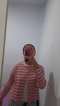 Product Review of Cardigan Salur crop Korean Style Knit Waffle / Cardigan Stripe Wanita Terbaru Knitwear korea from j**🦋 2