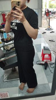 Product Review of Bộ Nữ Tăm Lạnh Quần Suông + Áo Tay Ngắn Cổ Tròn Phối Chữ Bigsize 45-75kg Women Top from H**h T** N**3 0
