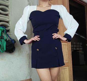 Product Review of ชุดเซตผ้าวูลเวฟ เสื้อแขนยาวผ้าซีฟองอกทรงหัวใจ+กางเกงกระโปรงแต่งกระดุมไม้ (F72,F73) A2083 from I** Q**n ** 1