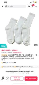 Product Review of [COM BÔ TẤT THỂ THAO  ĐÊM BÔNG ].  trắng đen ,cao thấp ngắn dày êm chân có ô lưới thoáng khí ,co giãn bốn chiều dành cho nam và nữ tất xu from M** e** m** 0