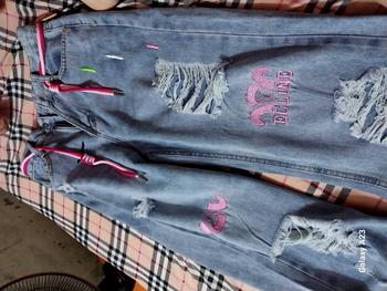 Product Review of (KÈM DÂY) Quần Jean Nữ Ống Rộng Lưng Cao Rách Thêu Chữ Nút Hồng Chất QC Dày Đẹp 988 Women Pants Ong from b**y 0