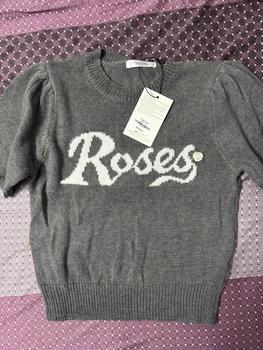 Product Review of [VEO'S ] Roses Top - Áo Len Montoghi Nữ Mùa Hè Thiết Kế Ngắn Tay Form Ôm Mỏng Nhẹ Màu Xám, Xanh, Vàng, Hồng Đính Khuy Hoa Hồng Đi Làm Đi Chơi Veo's from d**g 1