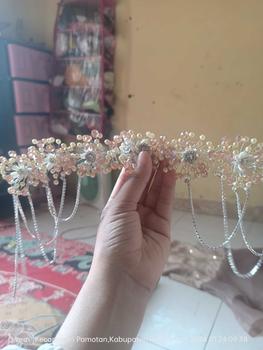 Product Review of Crown / Bando Pengantin / Hiasan Kepala / Aksesoris Wedding / Bando Mutiara Permata / Headpiece, Mahkota Perempuan Putih Rose Biru Gold Pink from Q**g 0