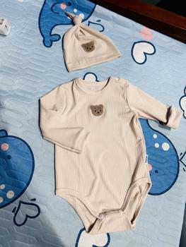 Product Review of [Kèm mũ] Bodysuit dài tay cho bé Đính Gấu, body dài tay cho bé gái bé trai chất Tăm gân mẫu quần áo sơ sinh 0-12M Jumpsuit Kem from P**n T**o 🖤** 3
