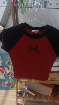 Product Review of Áo Thun Croptop Borip Nữ Form Basic Cổ Tròn Tay Ngắn Raglan Phối 2 Màu Đính Nơ Women Sen from n**c q** 0
