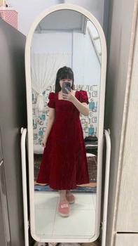 Product Review of Đầm nhung kim tuyến tay phồng cổ vuông kiểu dáng dài trẻ trung from L**🫧 1