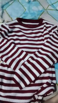 Product Review of Atasan 0blong Salur Wanita Kaos O-neck Knit Rajut Style Korea Baju Fit from t**😺 0