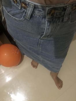 Product Review of Rok denim split gaya Korea rok a-line wanita berpinggang tinggi sedang untuk menutupi rok pinggul selangkangan from M**q 2