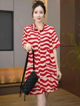 Product Review of Bộ Đồ Hai Mảnh Cho Nữ, Thời Trang Mới Mùa Hè 2024, Ngoại Cỡ, Dáng Rộng Rãi Và Mỏng, Áo ngắn Tay Sọc, Quần Đùi Ống Rộng from b** 0