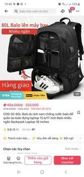Product Review of Ba lô du lịch, dành cho nam giới, Dung tích 60L, Không thấm nước, Thích hợp cho máy tính xách tay 17 inch, Có các tùy chọn 50L và 80L, Ba lô đi bộ đường dài, Đi du lịch với ngăn đựng giày from C**g N**n 0