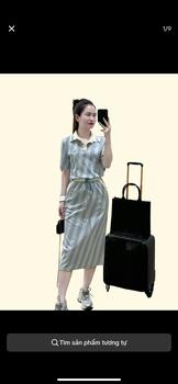 Product Review of Sét áo sơ mi nữ cộc tay kèm chân váy,Set đồ nữ áo thun cổ bè phối chân váy kẻ sọc sang chảnh,đi chơi.đi làm,dạo phố S003 from B**h T**ỷ 0