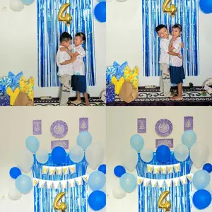 Tirai Metalik Rumbai Foil/Backrop Happy Birthday/Hiasan Ulang Tahun Cantik