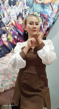 Product Review of ชุดเซตผ้าวูลเวฟ เสื้อแขนยาวผ้าซีฟองอกทรงหัวใจ+กางเกงกระโปรงแต่งกระดุมไม้ (F72,F73) A2083 from ร**8 0