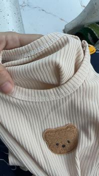 Product Review of [Kèm mũ] Bodysuit dài tay cho bé Đính Gấu, body dài tay cho bé gái bé trai chất Tăm gân mẫu quần áo sơ sinh 0-12M Jumpsuit Kem from M** 1