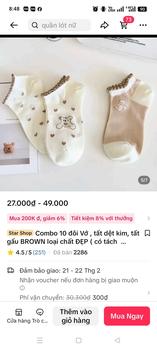Product Review of Combo 10 đôi Vớ , tất  dệt kim, tất gấu BROWN  loại chất ĐẸP ( có tách lẻ 5 đôi )- tất nữ cổ ngắn Women from T**n B** 2