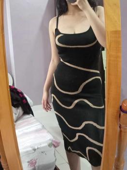 Product Review of [On Hand] Chic Irregular Line Pattern Printing A-line Suspender Black Knit Dress from y**y 0