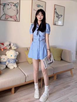 Product Review of Lunashop พร้อมส่ง ชุดเดรสน่ารักๆ ชุดเดรสสไตล์เกาหลี ชุดเดรสทรงสลิมสไตล์เกาหลีผูกโบว์ลายทางเสื้อกระโปรงสั้นผู้หญิง from a**5 2