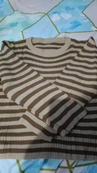 Product Review of Atasan 0blong Salur Wanita Kaos O-neck Knit Rajut Style Korea Baju Fit from t**😺 0