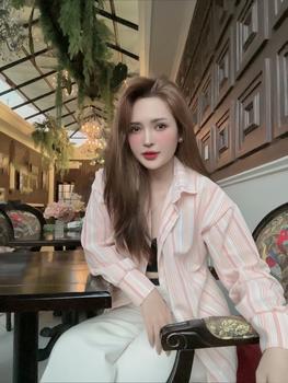 Product Review of BARE_(Có size)Áo kiểu nữ sơ mi dài tay kẻ sọc chất đũi  màu xinh pastel, áo somi phom rộng tay dài_ A281 Women Top Nhung Kem Voi Sen from ** 0
