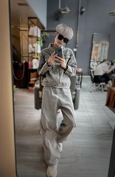 Product Review of FABULOUS Set Denim Gồm Áo Khoác Jean Form Unisex Và Quần Ống Rộng , Màu Đen/ Xám Cement Menswear Ong Có Túi from T**n H**r 0