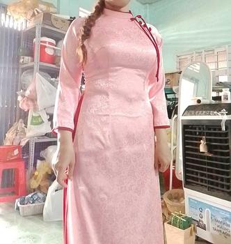 Product Review of Áo dài truyền thống nữ Hạ Kì [Cam House] chất liệu lụa gấm tà dáng rộng thiết kế tay lỡ cổ lệch đính nơ họa tiết hoa in nổi cao cấp from V** Á** L**n 1