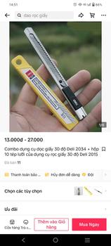 Product Review of Combo dụng cụ dọc giấy 30 độ Deli 2034 và hộp 10 tép lưỡi của dụng cụ rọc giấy 30 độ Deli 2015 from h** n** 0