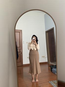 Product Review of Dress Basic Simple Knit Lembut Premium Bahan Melar Lengan Panjang Gaun Casual Bodycon Slim Sexy Wanita  Baju Home Dress Nyaman M436 from R**🐾 2