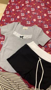Product Review of BARE_Áo thun ôm tay ngắn vạt bầu phối ren nơ chất thun gân tăm- A363 Nữ Top Women Voi Xám Sơ Mi Đen Cổ Tròn from e**e h** d** ** 0