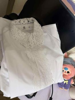 Product Review of Áo sơ mi nữ, áo sơ mi cổ ren áo sơ mi thô nến nẹp viền ren boi măng sét 2 màu trắng xanh full size SM Top Voi Shirt Women Sen  sơ  mi  cổ  trụ  nữ   nữ   lụa  đỏ  sang  chảnh  đễ thương áo cánh & áo sơ mi áo cánh & áo sơ mi from c**u 0
