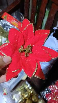 Product Review of 10pcs Artificial Christmas Flowers Glitter Christmas Poinsettia Flowers with Stick for  for Christmas Tree Decorations Home Party Christmas Decor New Year Ornaments from T** 1