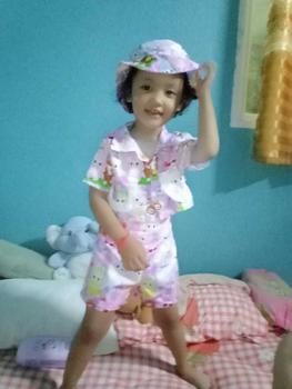 Product Review of ชุดเซ็ตลาบูบู้เด็กผู้หญิง งาน 3 ชิ้น เสื้อครอป กางเกง หมวก (ผ้าไหมอิตาลี่) สีจริงอ่อนกว่าในรูปนะคะ อวบ +1 ไซส์ from น**😊 1