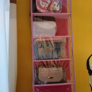 RAK TAS 5 KOLOM RAK TAS GANTUNG ALAS TRIPLEK PAKAI RESLETING KANAN KIRI UKURAN JUMBO HITAM Pink