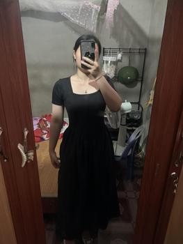 Product Review of TT108 Váy cổ vuông phối thô cộc tay vạt v váy xinh dễ thương Đầm Nữ Dress Women Kem Voan from H**🌸 0
