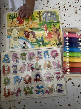 Product Review of Wooden Geometric Shape Puzzle Board Blocks for Kids with Colorful Graphics from A**1 0