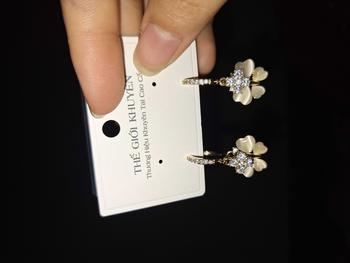 Product Review of Khuyên Tai Nữ Cao Cấp Thiết Kế 2 Tầng Cỏ 4 Lá Đính Đá Zircon Và Hồ Điệp Đính Đá Mắt Mèo Điệu Đà Nữ Tính Mạ Vàng 18K from P**c 0