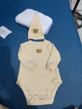 Product Review of [Kèm mũ] Bodysuit dài tay cho bé Đính Gấu, body dài tay cho bé gái bé trai chất Tăm gân mẫu quần áo sơ sinh 0-12M Jumpsuit Kem from T**n 0