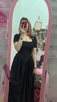 Product Review of TT108 Váy cổ vuông phối thô cộc tay vạt v váy xinh dễ thương Đầm Nữ Dress Women Kem Voan from C** P**g 3