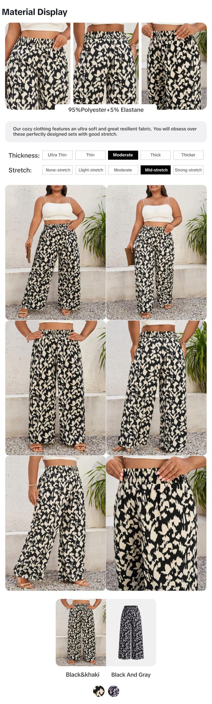 Product Introduction of Curvzy Plus Size Autumn Aesthetic Back to School All Over Print Frill High Waist Wide Leg Pants, Casual Comfy Fashion Trousers for Daily Wear, Women's Bottoms for All Seasons 3