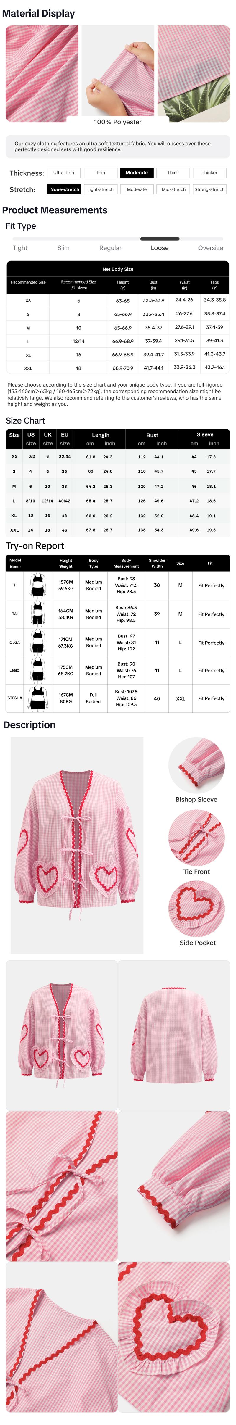 Product Introduction of YOZY Women's Heart Print Tie Front Bishop Sleeve Shirt, Casual Long Sleeve Pocket Top for Spring & Fall, Women's Clothes for Daily Wear 1