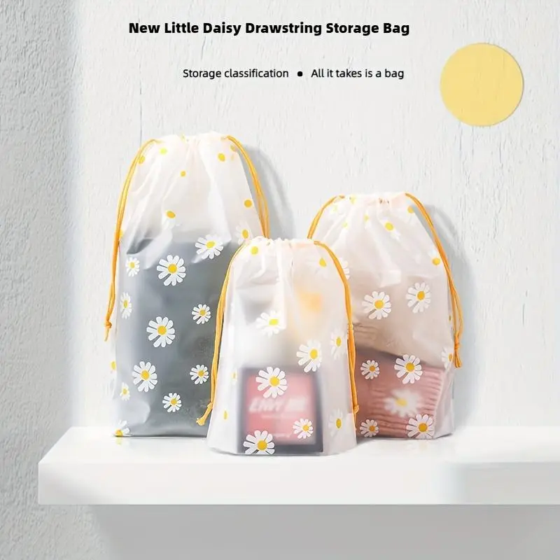 Disposable Daisy Pattern Drawstring Bag, 50pcs Clear Dustproof Shoe Bag, Travel Storage Bag, Household Dust Cover for Shoes, Towels, Travel & Storage 5