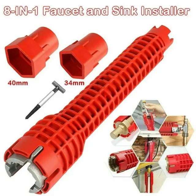 JIGONG Kunci Pas Keran Wastafel Pipa Ledeng Wrench Faucet Sink 8 in 1 - JG5236 - Red