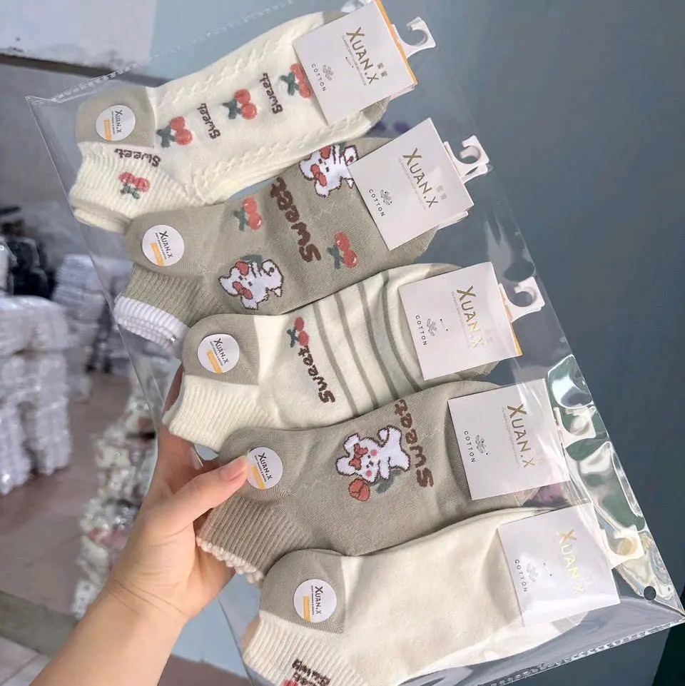sét 10 đôi tất cổ ngắn cho nữ thoáng khí kháng khuẩn hoa văn đẹp nhiều mẫu dễ thương Nữ Women Cotton