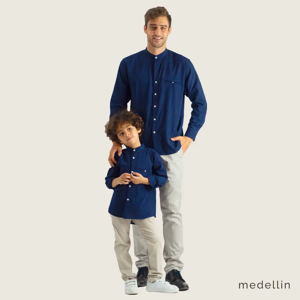 MEDELLIN Kemeja Couple Ayah dan Anak Kerah Turki Lengan Panjang Kerah Koko 101221 Warna Gelap