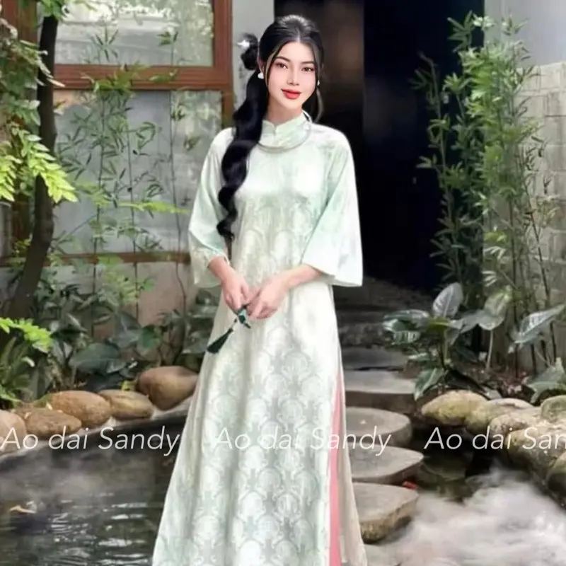 Áo dài Lụa cao cấp, hoạ tiết Thọ Dơi trẻ trung, trendy, sang trọng quý phái -  Women Dress 2