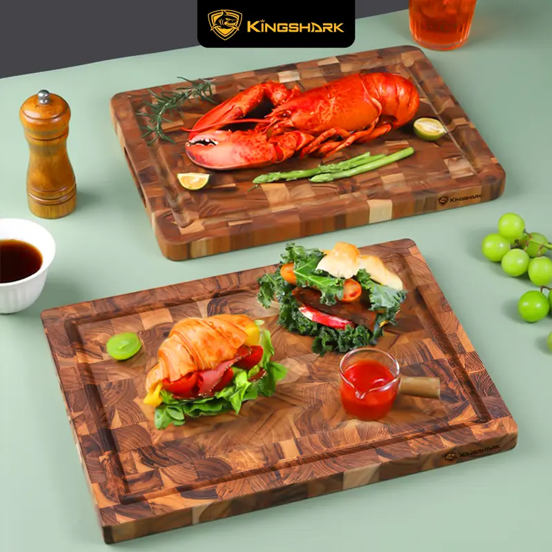 Thớt thái gỗ Teak Kingshark size 350x250x25mm cao cấp an toàn cho sức khỏe, hình chữ nhật 4