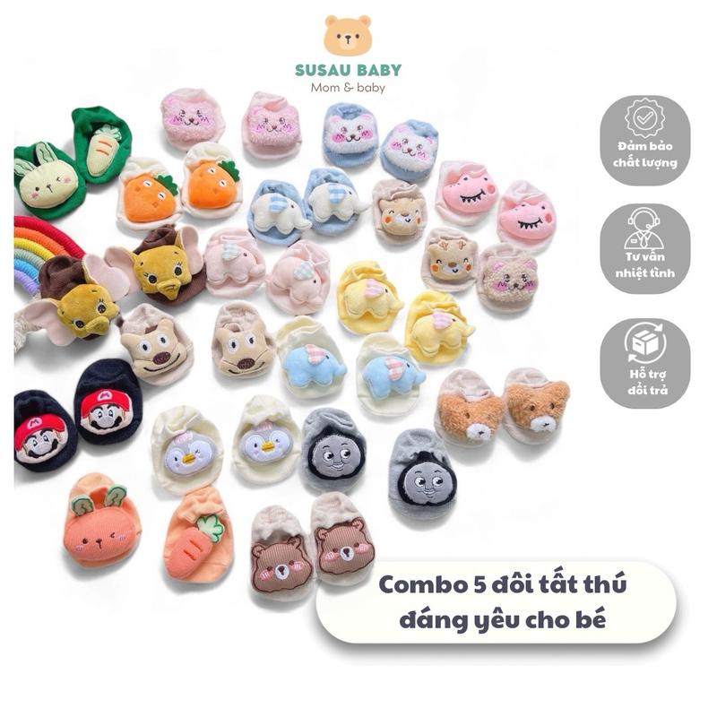 Combo 5 Đôi Tất Thú , Vớ Hình Thú Cho Bé Sơ Sinh 0-12M Mẫu Mới Có Chống Trượt, Ngộ Nghĩnh, Đáng Yêu - Hàng Đẹp
