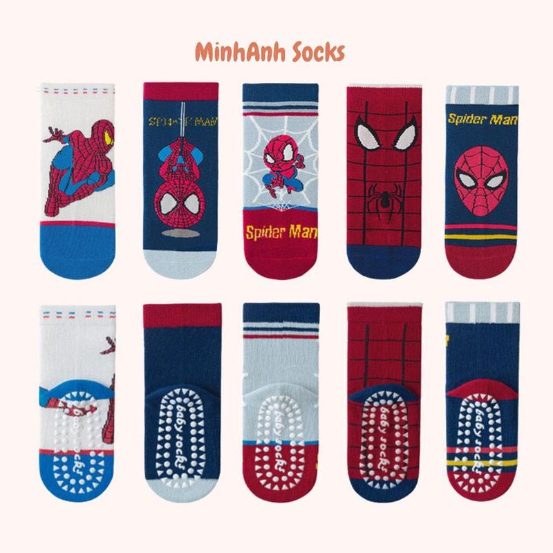 (Set 5 Đôi) Tất chống trơn trượt cao cấp cho bé trai bé gái. Tất cổ cao trẻ em hãng Minlliu Siêu Nhân, Khủng Long 1-8 Tuổi 2